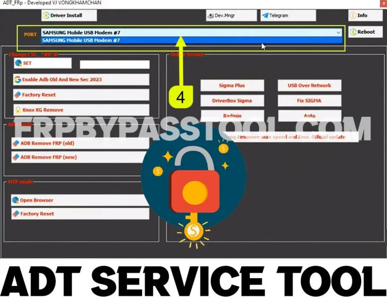 The software interface of ADT Service Tool opened in a personal computer of a user.